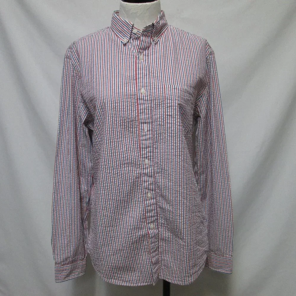 J Crew Vintage Seersucker button down collar shirt Men Cotton Size Sz Medium Md